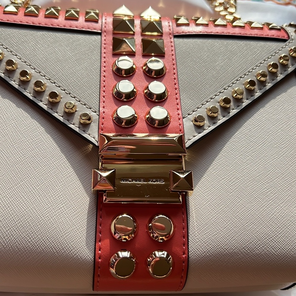 Michael Kors White and Pink Studded Shoulder Bag - Picture 8 of 10